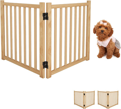 YOCAN Non-Painted Wood FreeStanding Pet Gate for Dogs,Wooden Dog Gates for Doorways, Stairs,The House, Dog Fences Indoor Puppy Gate-2 Panel H:23”