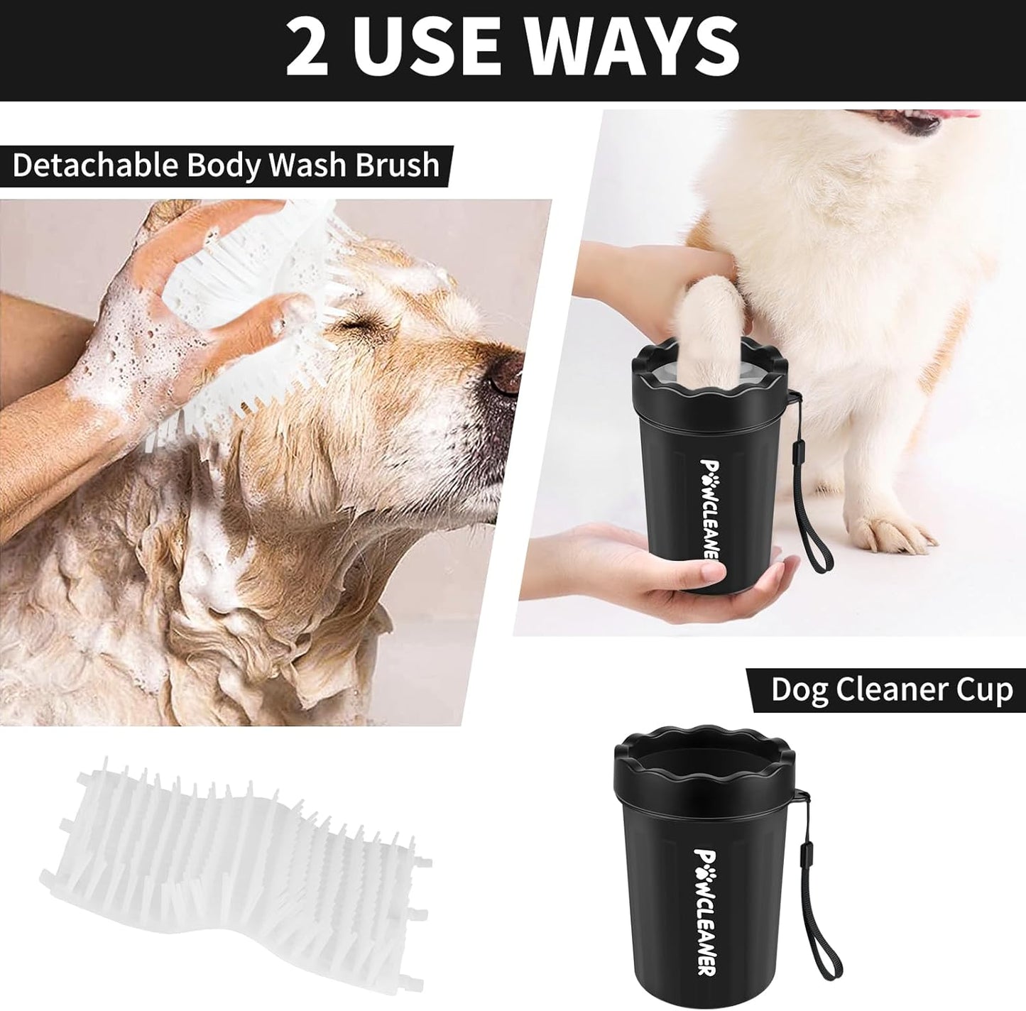 Professional 7 in 1 Dog Paw Cleaner for Dogs & Cats - Includes 1 Portable Paw Washer, 1 Bath Brush, 2 Dog Toothbrushes and 3 Absorbent Towels Note: Fits Paws up to 2 Inches Wide (Small, Blue)