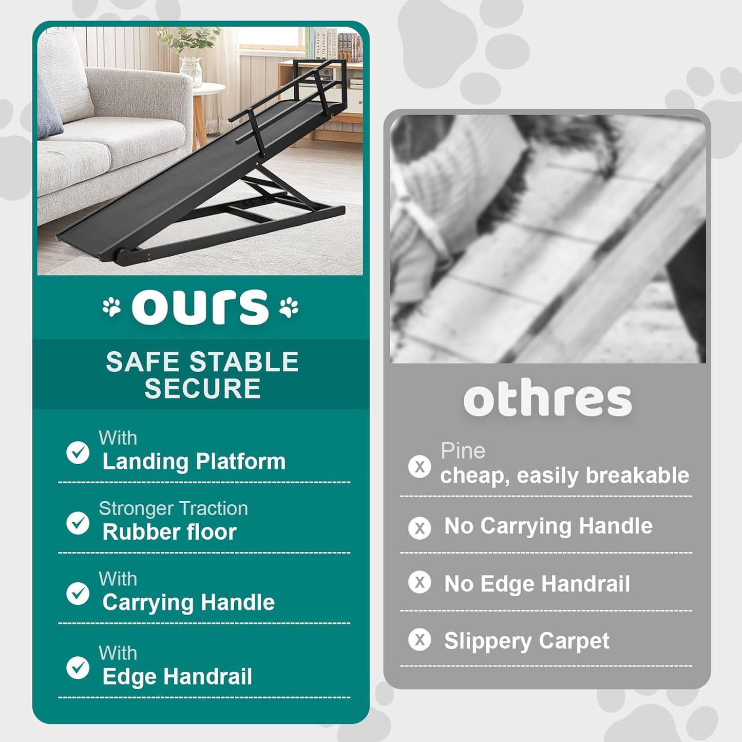 Dog Ramp for Bed, Adjustable Pet Ramps for Dog to Get on Bed, Non-Slip Rubber Surface - Folding Wooden Dog Ramp for Small/Large/Old Dogs, Adjustable up to 27.5 inch High Beds, Safety Railings