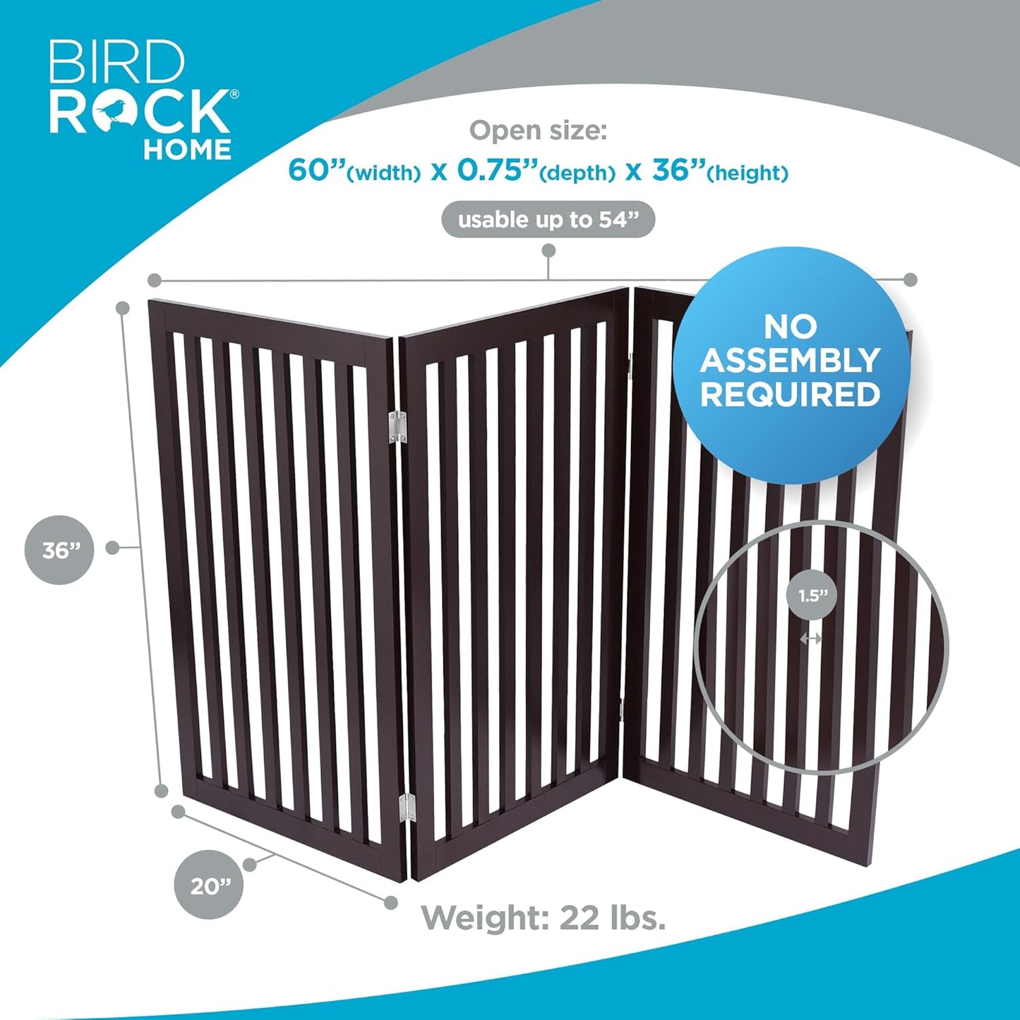 INTERNET'S BEST Dog Gate Indoor Freestanding Pet Barrier, Folding Wood Dog Fence, Extra Wide Doorway Puppy Gate, Indoor Animal Privacy Panel, Wooden Cat Fence - 3 Panel - 36", Espresso