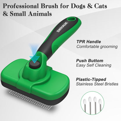 Swihauk Self Cleaning Slicker Brush for Dogs & Cats - Skin Friendly Deshedding and Grooming Brush for Haired Pets, Pet Supplies Accessory, Black