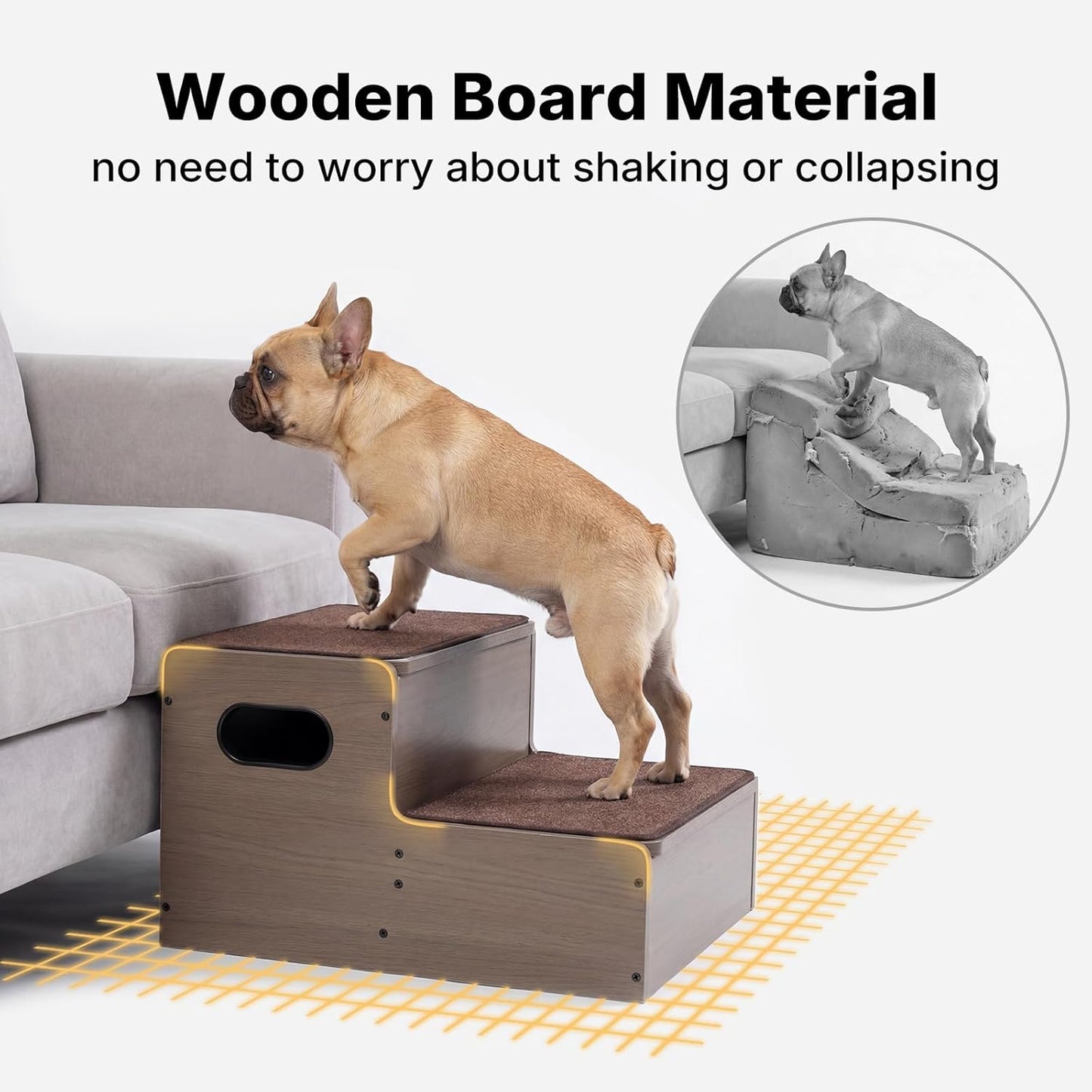 Veehoo Dog Stairs for Bed Couch with Storage 12" H 20" W, 2 Steps Wooden Steps for Dogs to Get on Bed with Non Slip Rug, Joint Friendly Pet Cat Stairs Puppy Doggy Ramp Ladder for Small to Large Dogs