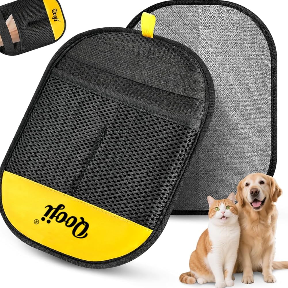 Pro Pet Hair Remover Glove–Reusable Electrostatic Fur Cleaning Mitt for Dogs & Cats, Removes Hair from Furniture, Sofa, Carpet & Car, Grooming & Deshedding Tool (PinkYellow)