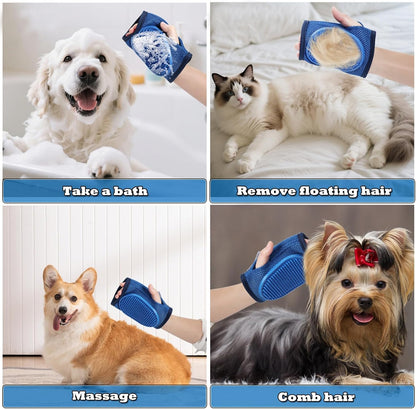 2 Pcs Pet Ear Muffs and Grooming Gloves, Swimming Waterproof Dog Ears Caps, Wearable Glove Design Shampoo Scrubber for Cat, Dehairing Brush for Most Cats, Dogs (M)