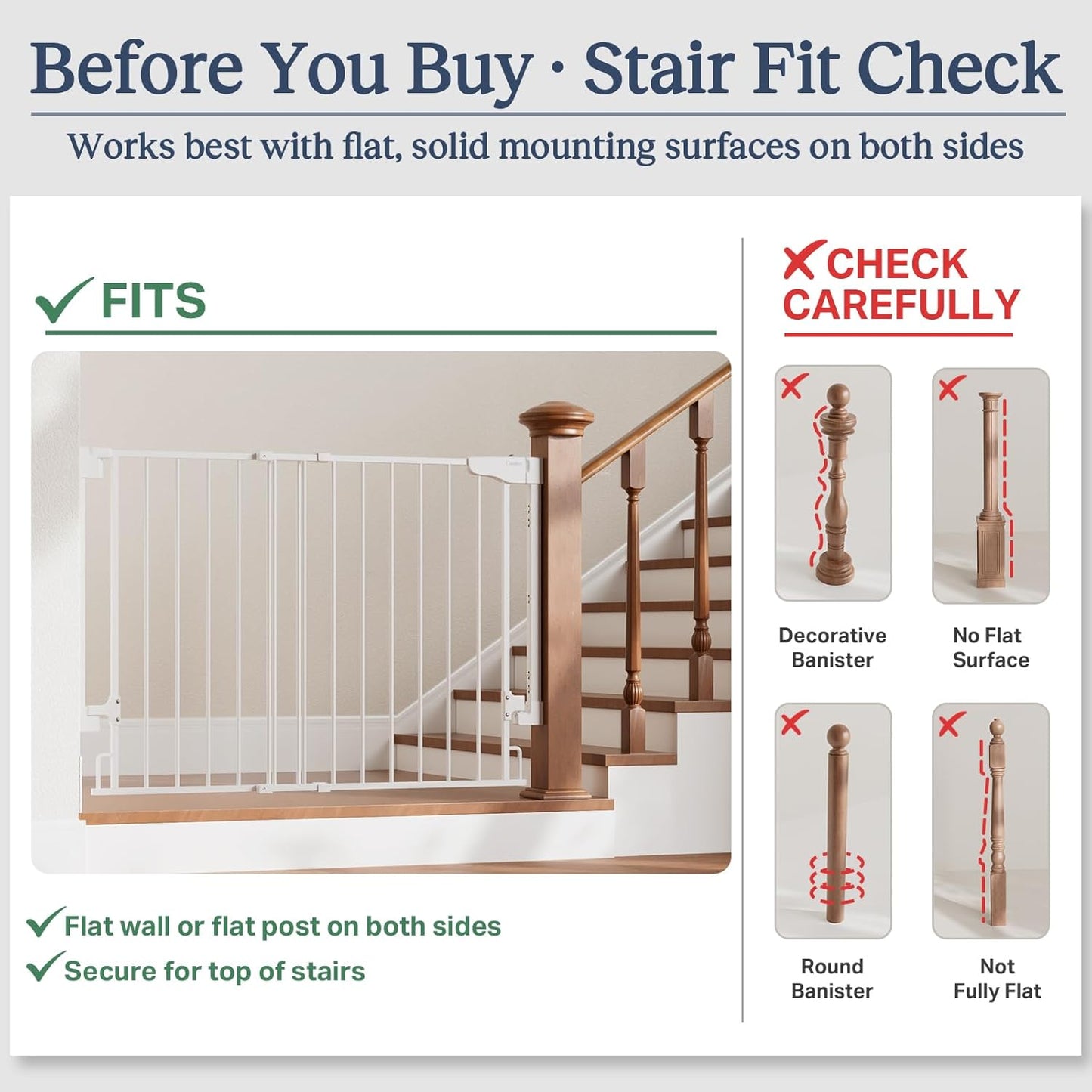 Cumbor 29.2–43" Baby Gate for Stairs, Hardware Mounted (Drill Required), Expandable No Bottom Bar Dog Gate, Auto Close Extra Wide Walk Thru, Pet & Toddler Proof Gate, Top & Bottom of Stairways(Black)
