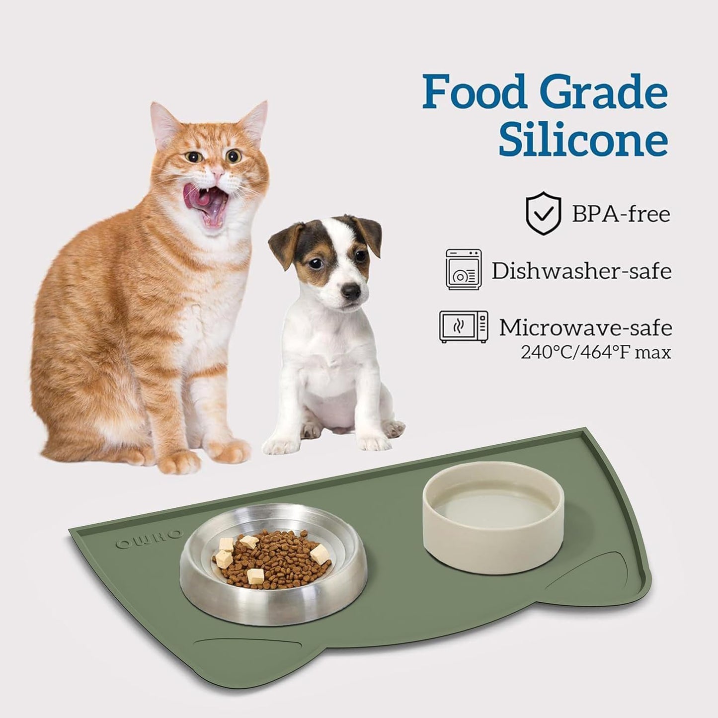 OHMO - Cat Food Mat, Silicone Pet Feeding Mat for Floor Non-Skid Waterproof Dog Water Bowl Tray, Easy to Clean Pet Placemat (Erythrinus, 18 * 9.8'')
