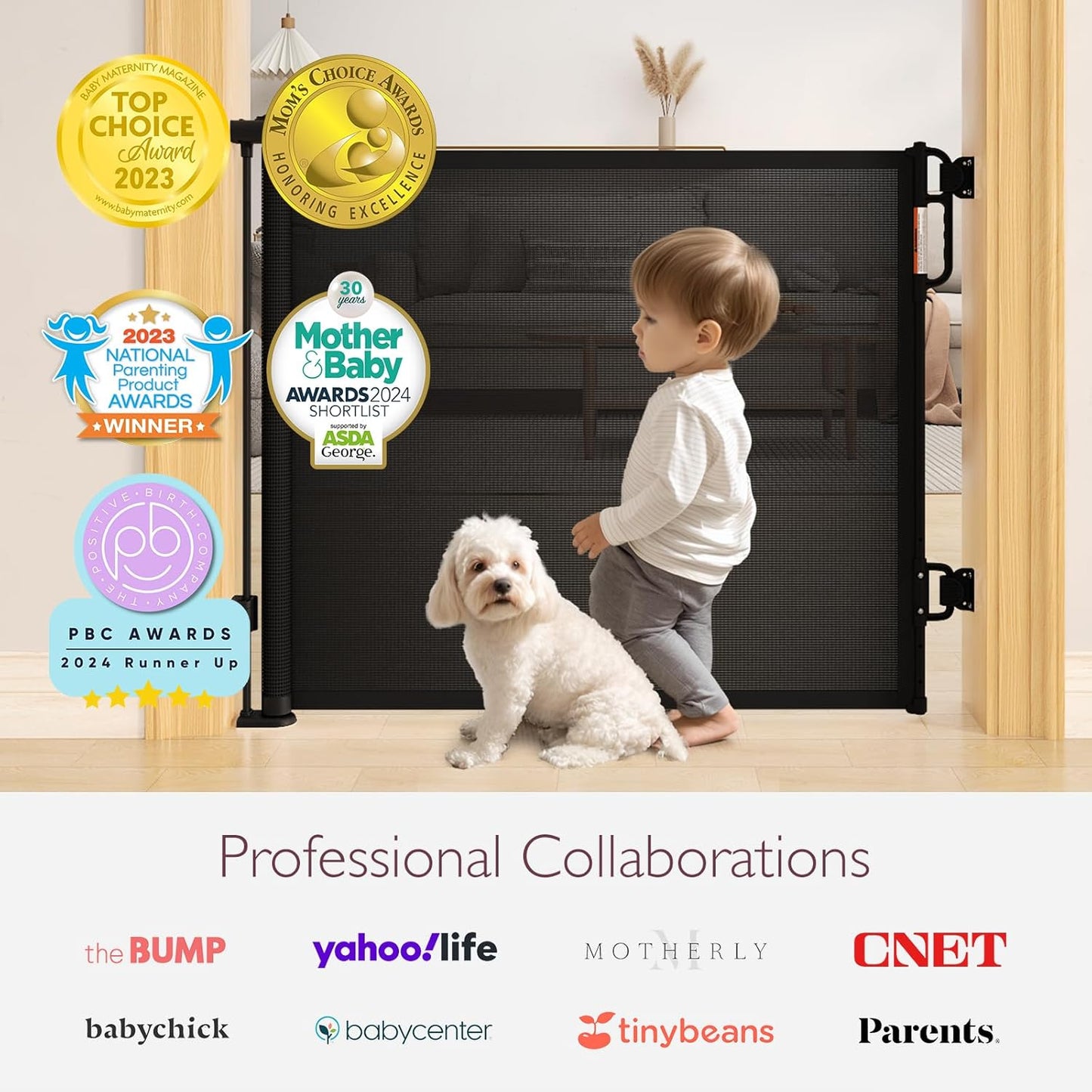 Momcozy Retractable Baby Gate, Mesh Baby Gate or Mesh Dog Gate, 33" Tall,Extends up to 71" Wide, Child Safety Gate for Doorways, Stairs, Hallways, Indoor/Outdoor