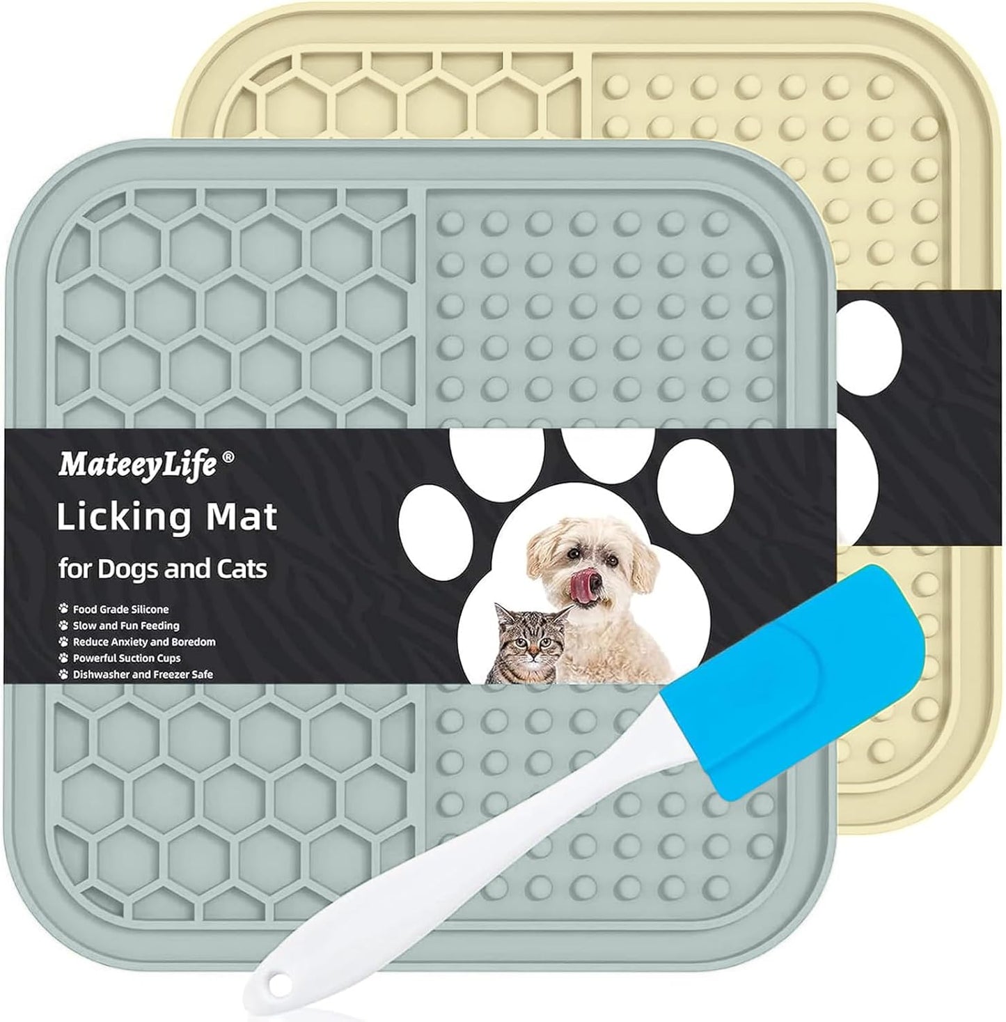 MateeyLife 2PCS Small Lick Mat for Dogs and Cats, Licking Mats for Dog Anxiety Relief, Cat Peanut Butter Lick Pad for Boredom Reducer, Dog Treat Mat Perfect for Bathing Grooming Blue&Green