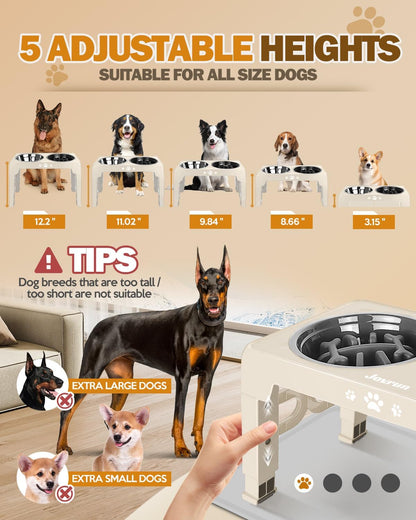 Jovrun Elevated Dog Bowls for Small Dogs and Cats, Non-Slip Cat Bowls with 2 Thick 5.5" Stainless Steel Dishes, Dog Feeder 2 Heights Adjustable to 2.6"-5.3"