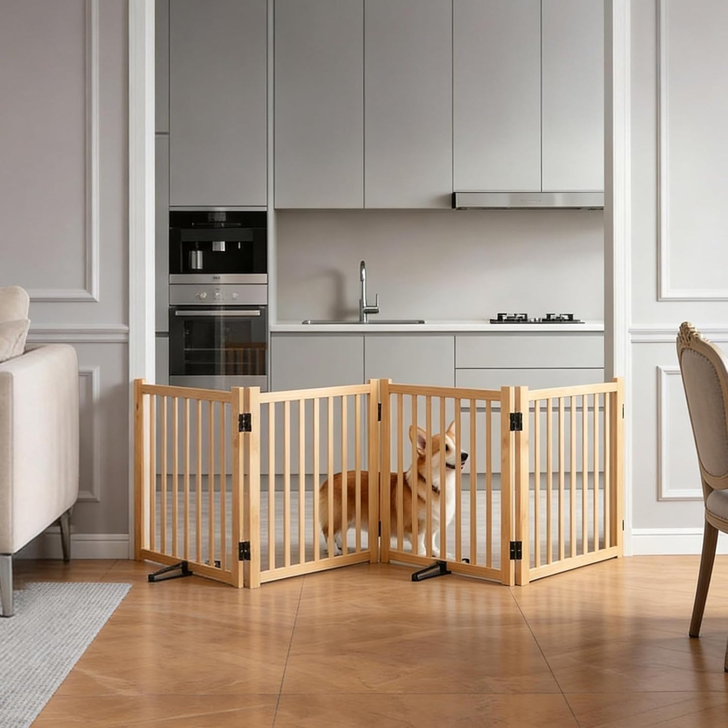 YOCAN Non-Painted Wood FreeStanding Pet Gate for Dogs,Wooden Dog Gates for Doorways, Stairs,The House, Dog Fences Indoor Puppy Gate-2 Panel H:23”