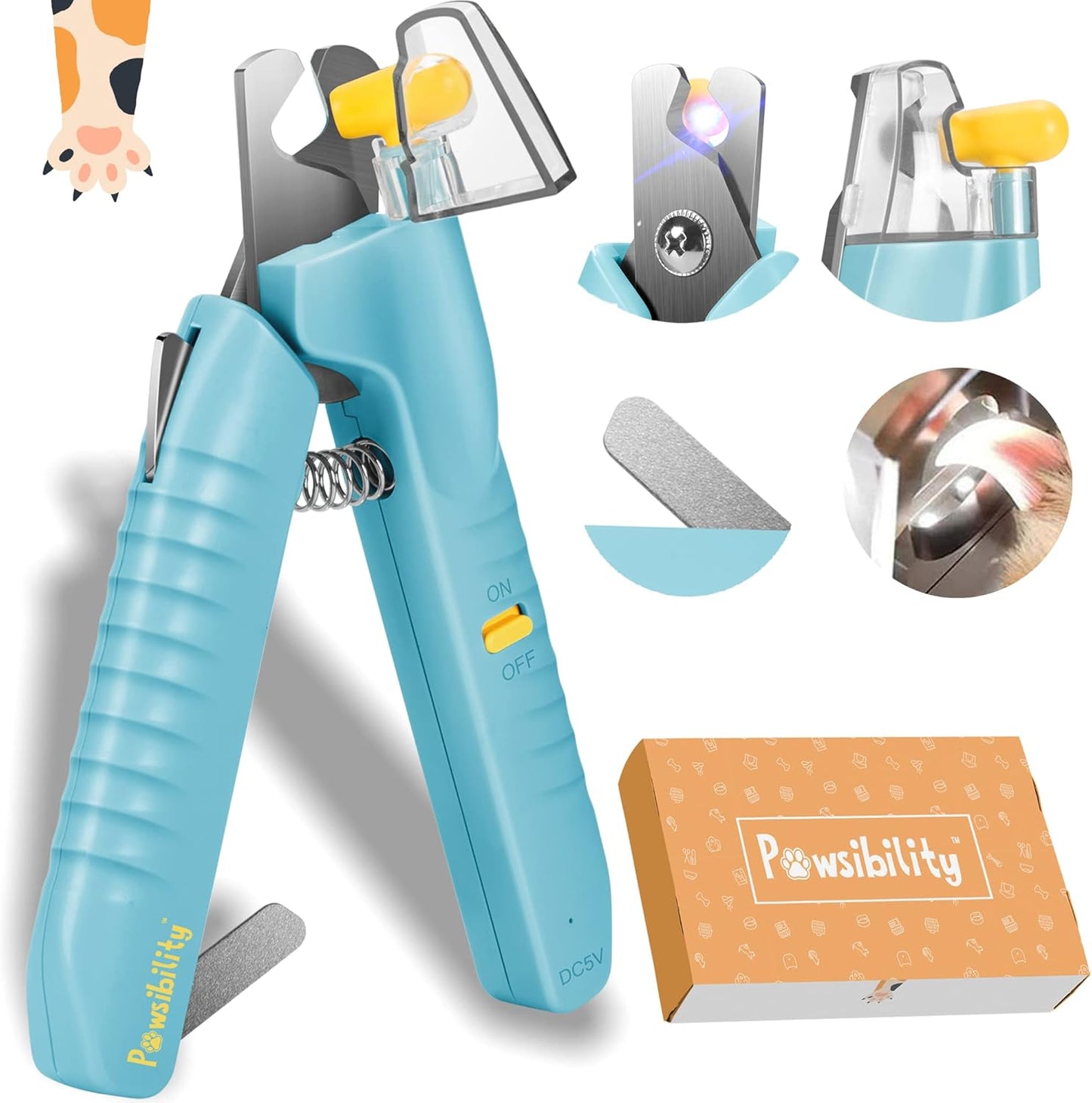 Pawsibility Pet Nail Clipper PRO 2026 - Quick-Vision LED Light | 2-Stage Adjustable Professional-Grade Blade | Adjustable Magnifier Safety Guard - for Cats, Small, Medium and Large Dogs - Brown