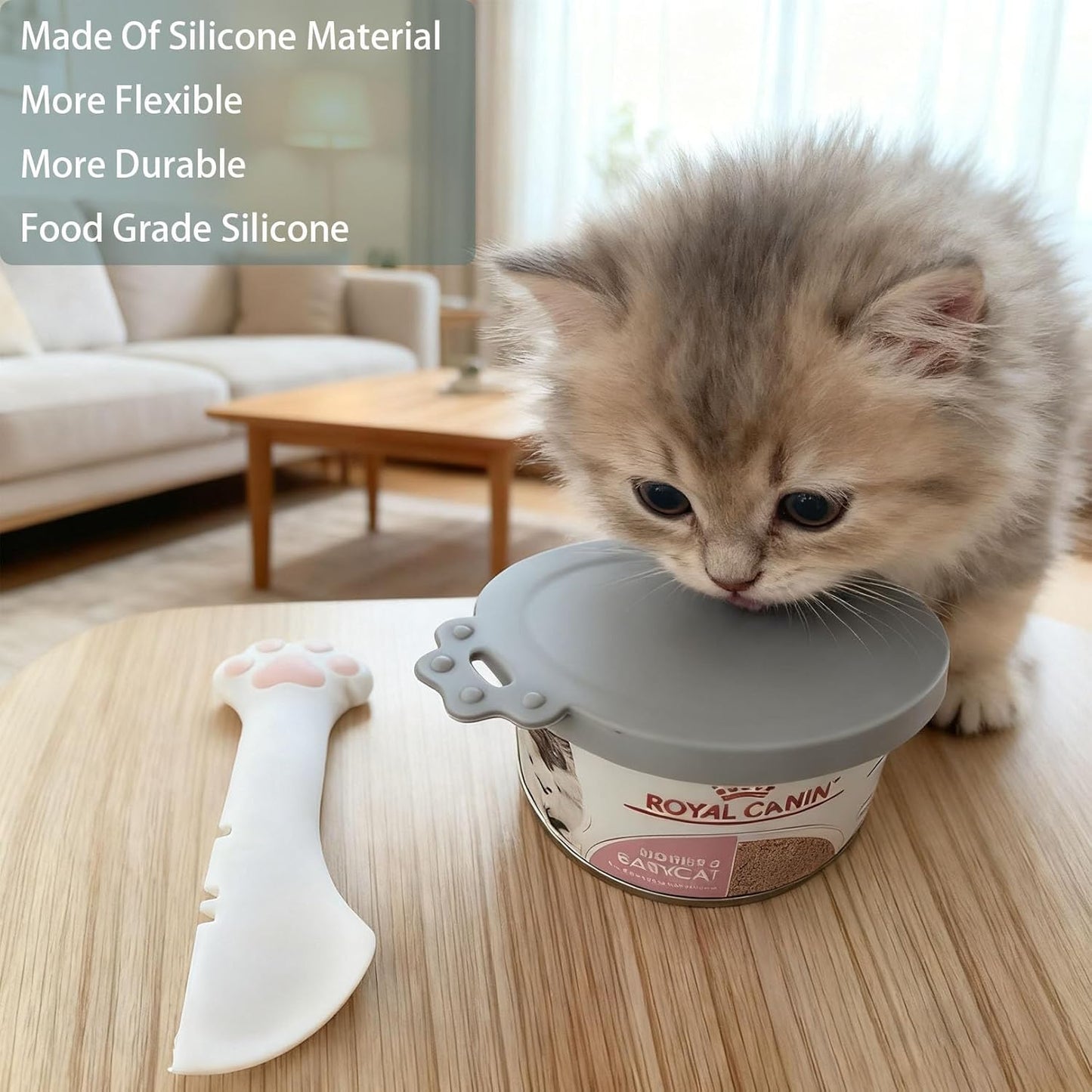 Cat Spoons for Wet Food Pet Can Lid Cover, Silicone Multi-Function Cute Paw Shape Opener Spatula Cat Food Spoon Cat Food Can Lid (Mixing colors)