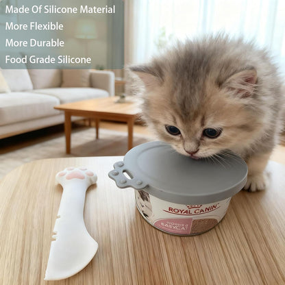 Cat Spoons for Wet Food Pet Can Lid Cover, Silicone Multi-Function Cute Paw Shape Opener Spatula Cat Food Spoon Cat Food Can Lid (Mixing colors)