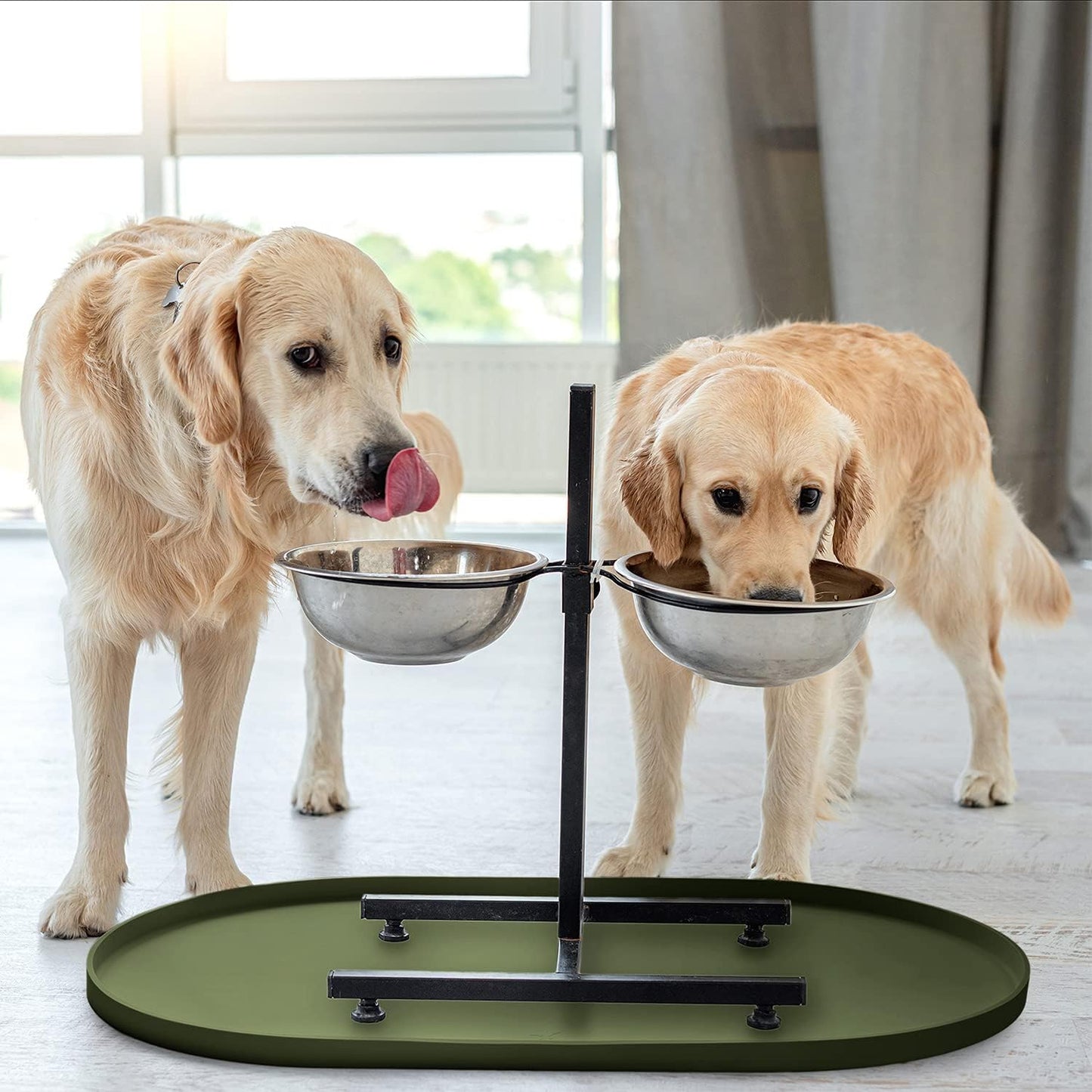 DogBuddy Dog Food Mat - Waterproof Dog Bowl Mat, Silicone Pet Mat for Food and Water Bowls, Nonslip Pet Feeding Mat with Edges, Dogs Food Mats for Floors, Puppy Supplies (Small, White Sand)