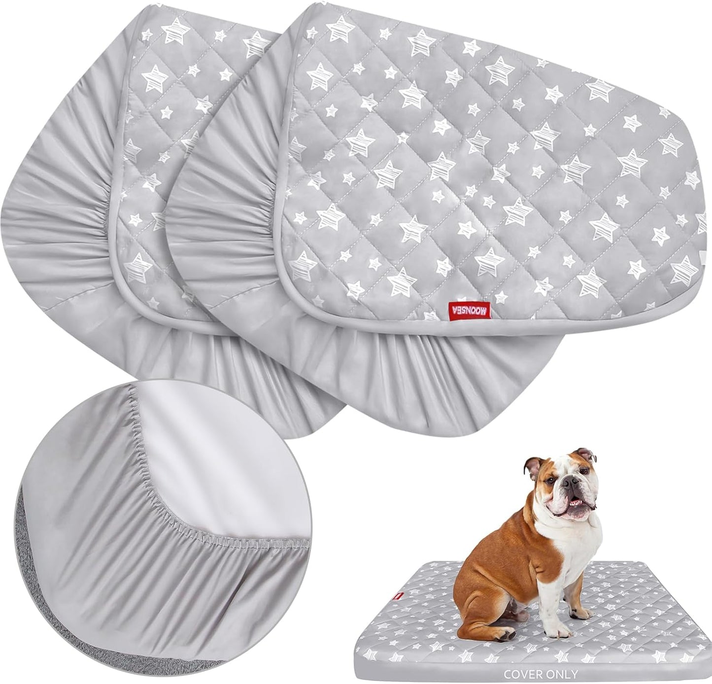 Moonsea Dog Bed Covers Replacement Washable 2 Pack, Waterproof Dog Bed Covers Dog Pillow Cover Quilted, Pet Bed Cover Lovely Grey Star Print, Puppy Bed Cover 27x36 Inches, for Dog/Cat, Cover Only