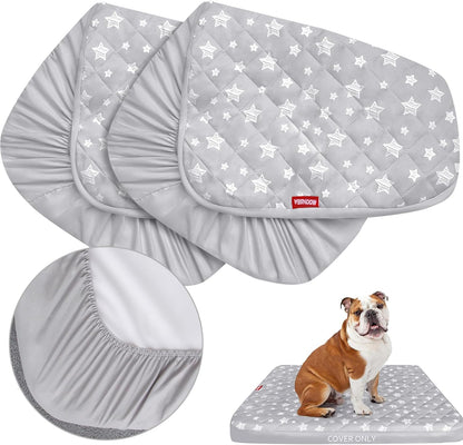 Moonsea Dog Bed Covers Replacement Washable 2 Pack, Waterproof Dog Bed Covers Dog Pillow Cover Quilted, Pet Bed Cover Lovely Grey Star Print, Puppy Bed Cover 27x36 Inches, for Dog/Cat, Cover Only