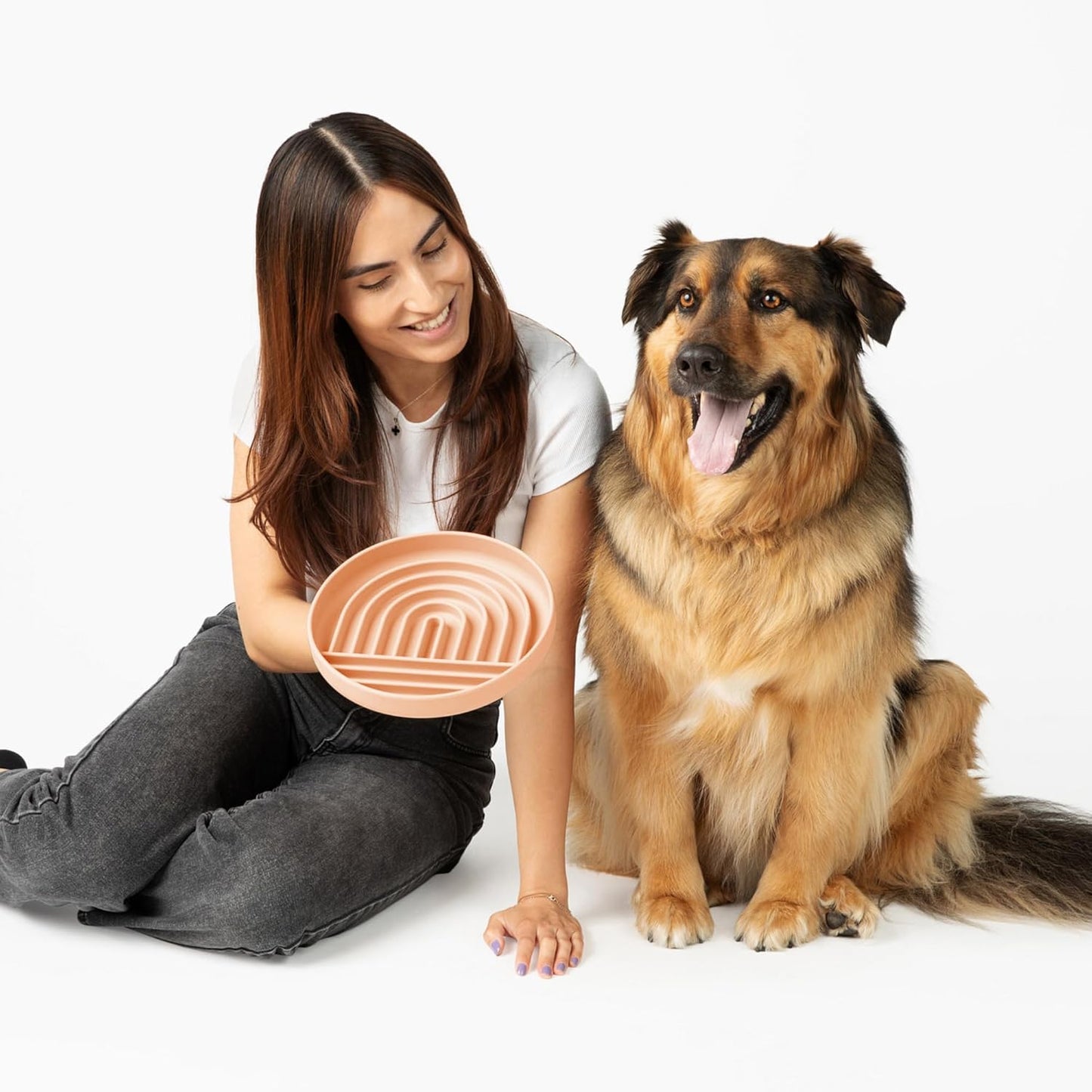 Should We Go? Slow Feeder for Dogs & Puppies, The Slowdown Bowl Silicone Slow Eating, Modern Lick Mat Design, Reduces Gulping, Fits 2 Cups, 7.5” Across x 1.5” Tall, Mealtime Challenge, Medium-Blush