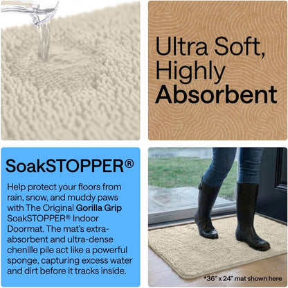 GORILLA GRIP SoakSTOPPER Dog Door Mat, 30x20 Machine Washable Rug Absorbent Doormat Captures Moisture Mud Dirt, Quick Dry Soft Chenille Entryway Rugs Indoor Entrance Mats for Dog Paws, Paw Grey