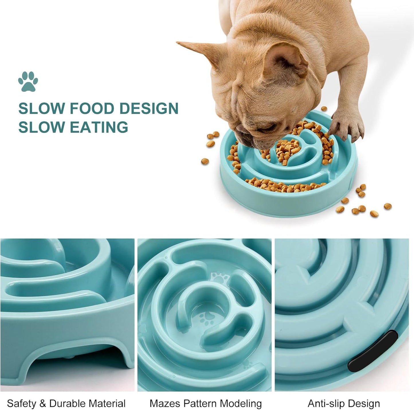 Ceramic Slow Feeder Dog Bowls with Anti-Slip, Slow Feeder & Non-Slip Design, Boredom and Anxiety Reducer, Suitable for All Breed Dogs and Cat (Ceramic-White)