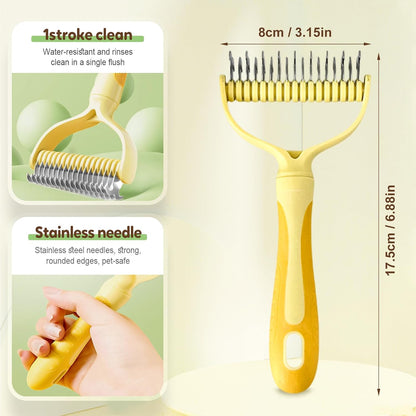 Pet Pro Grooming Tool, Pet Grooming Rake Double Sided Shedding Deshedding Brush for Dogs Cats, Undercoat Rake Dematting Comb for Long Haired Pets with Stainless Steel Teeth