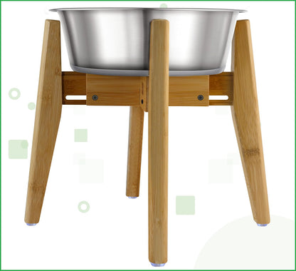 Dog Bowl Stand (14-inch High) - Ideal for Large Breeds, Use to Elevate, Raise Pet Dishes, Water Fountains and Slow Feeders - Adjustable Sideways, Bamboo - (Bowls not Included)