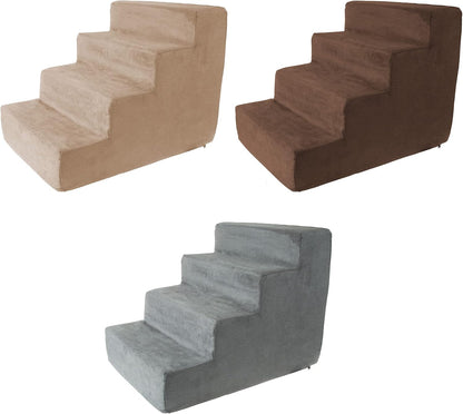 3-Step Pet Stairs - Nonslip Foam Dog and Cat Steps with Removable Zippered Microfiber Cover - 2-Tone Design for Home or Vehicle Use by PETMAKER (Tan)