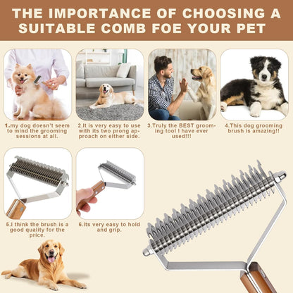 Extra Large 2-Sided Wooden Pet Comb for Dogs & Cats - Professional Deshedding & Dematting Tool, Undercoat Rake for Long & Short Hair, Natural Grooming Brush for Shedding Control