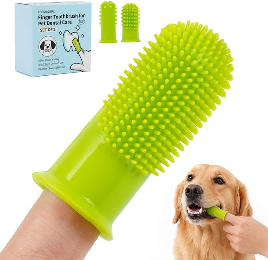 2-Pack Dog Finger Toothbrush, 180° Finger Toothbrush for Dogs Silicone, Dog Toothbrush for Teeth Cleaning & Dental Care, Dog Tooth Brushing Kit for Medium & Large Pets
