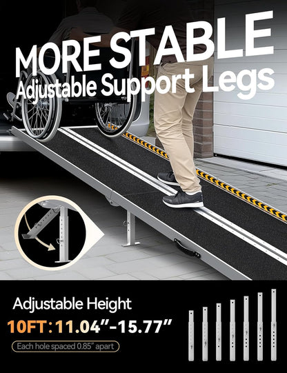 FACHNUO 2 Feet Portable Wheelchair Ramp, Non-Skid Aluminum Handicap Ramps with Handle, Folding Threshold Wheel Chair Ramp for Home Steps, Stairs, Entry, Doorways, Applicable Height 2-6 inches