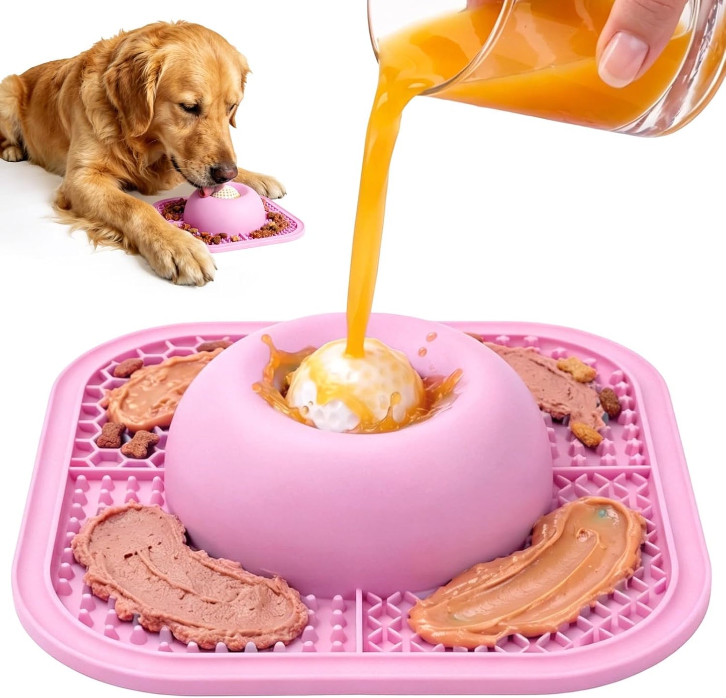 Slow Feeder Dog Bowls & Lick Mat for Liquid and Thick Treat, Anti-Slip Dog Lick Bowl with Interactive Rolling Ball, 5/6 Cup Pup Licking Toy for Large Medium Small Dogs and Cats Blue