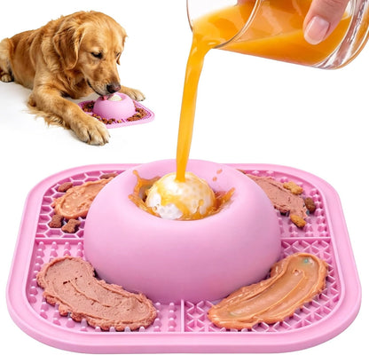 Slow Feeder Dog Bowls & Lick Mat for Liquid and Thick Treat, Anti-Slip Dog Lick Bowl with Interactive Rolling Ball, 5/6 Cup Pup Licking Toy for Large Medium Small Dogs and Cats Blue