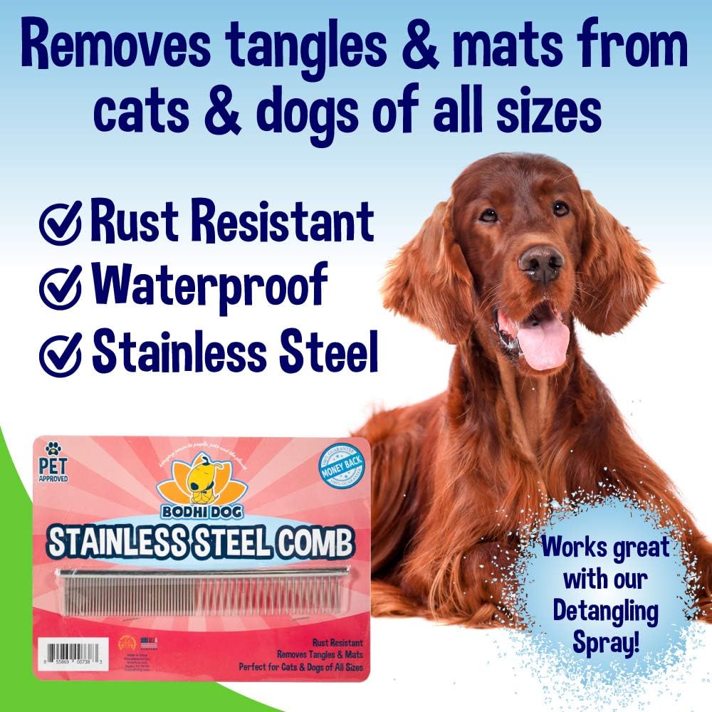 Bodhi Dog Stainless Steel Comb - Metal Detangler Grooming Brush for Dogs & Cats - Removes Knots, Tangles & Matted Fur - Ideal for Short & Long Hair - Reduces Shedding & Prevents Hair Breakage