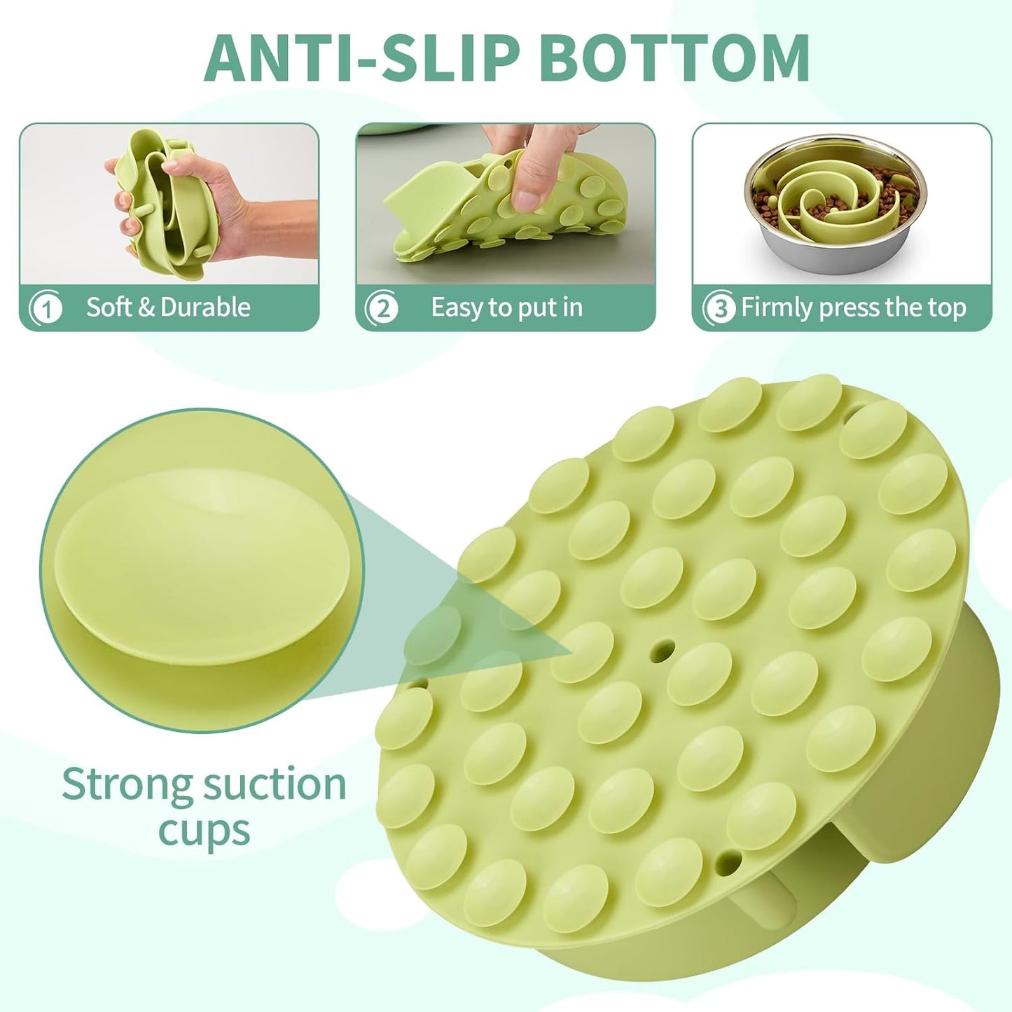 Slow Feeder Dog Bowls Insert, Animire Soft Silicone Slow Eating Dog Food Bowl for Small, Medium and Large Dogs, Compatible with Regular and Elevated Bowls