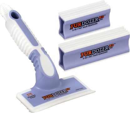 FurDozer Pet Hair Remover & Auto Detailing Tools - Cat & Dog Hair Remover for Carpets, Car Interiors, Couches, Bedding, & Pet Furniture (Gray, X3 PRO - 5" Long)