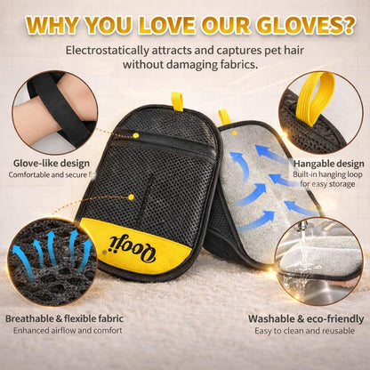 Pro Pet Hair Remover Glove–Reusable Electrostatic Fur Cleaning Mitt for Dogs & Cats, Removes Hair from Furniture, Sofa, Carpet & Car, Grooming & Deshedding Tool (PinkYellow)