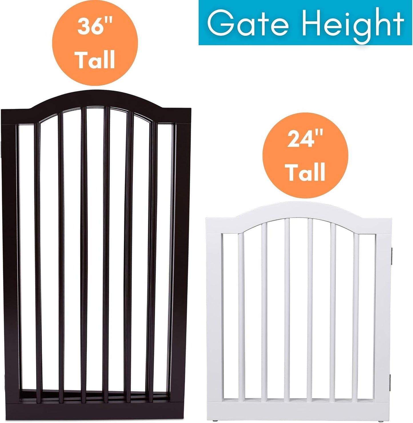INTERNET'S BEST Arched Top Dog Gate | 4 Panel, 24" H Wooden Pet Barrier for Dogs or Cats | Freestanding Folding Room Divider for Doorways, Hallways, Stairs, and Porch | Portable, Extra Wide | Espresso