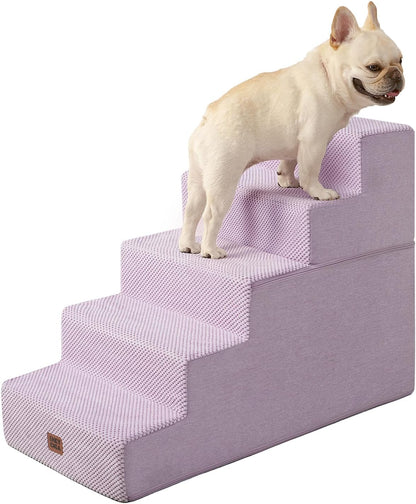 EHEYCIGA Dog Stairs for High Bed 22.5" H, 5-Step Dog Steps for Bed, Pet Steps for Small Dogs and Cats, Non-Slip Balanced Pet Ramp Indoor, Grey