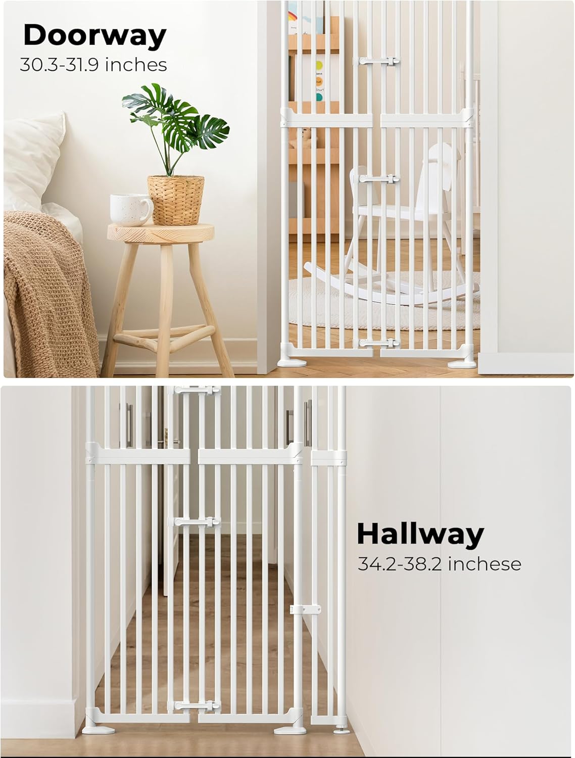 Extra Tall Cate Gate for Doorway: Pressure Mount 74.8"-90.5" Tall Cat Gate for Pets in Extra 30.3"-47.2" Width No Wall Drilling No Toddler for Indoor Stairs Hallway Room Safety Barrier