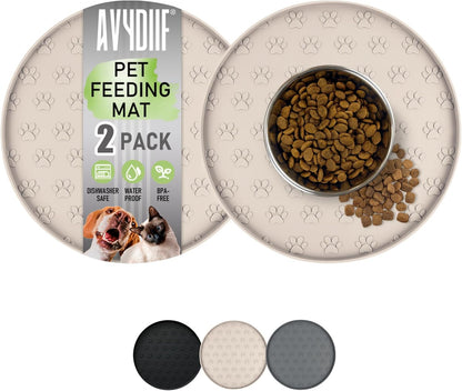 Pet Feeding Mats for Food and Water, Waterproof Anti-Slip Placemats for Dog Cat Bowl, 1 Pack Silicone Pet Food Mat, Dishwasher Safe 10.9 × 10.9 (1 Pack, Black)