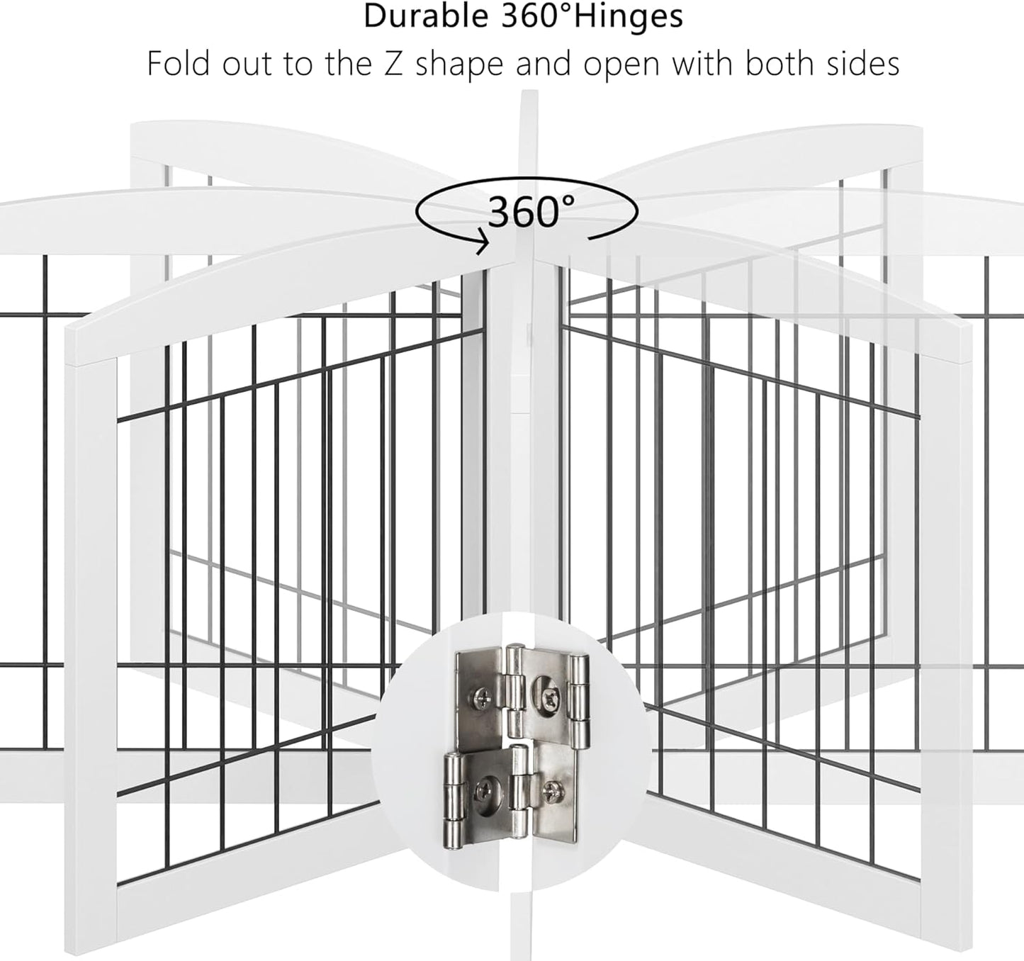 PAWLAND Free Standing Dog Gates for The House Stairs Doorways Indoor Foldable Wooden Small White Puppy Pet Gate Step Over Fence 60" W 24" H 3 Panels