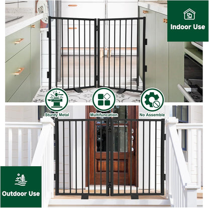 Snagle Paw Full Metal Freestanding Dog Gate,Indoor Dog Gate with Floor Protect Support Feet, 40x24 Inches Foldable Dogs Barrier for Stairs, Hallways and Doorways (24'' H 2 Panel, White
