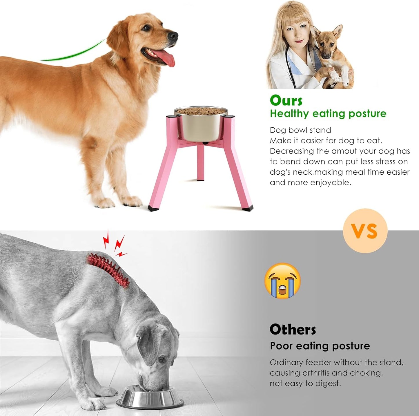Dog Bowl Stand for Medium Large Dogs, Adjustable Width Elevated Dog Bowls 7-10.6", Raised Dog Food Water Bowls, 11 inch Tall Single Holder, Black,Bowl Not Included