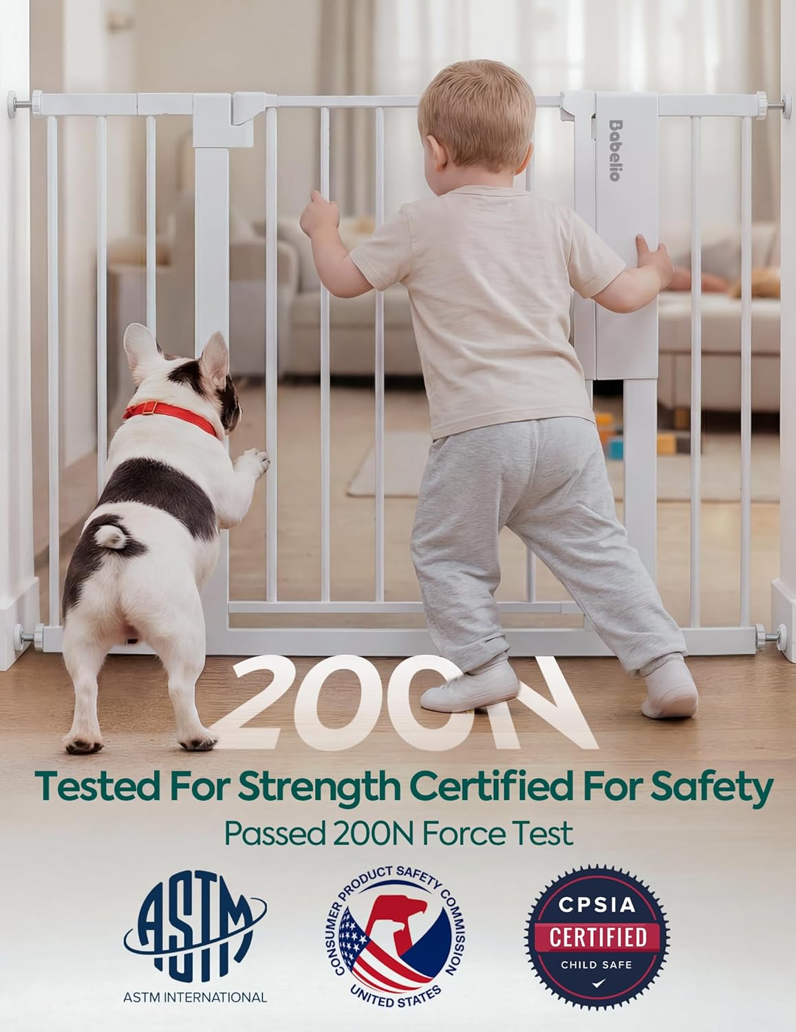Babelio Smart Baby Gate with Auto-Unlock/Close, Pressure Mounted No Drill for Doorways/Top of Stairs. Pet/Dog Door Wide Walk Thru w/Infrared Sensor & Safety Alert (Black, 26.3-37.8" W, 30" H)