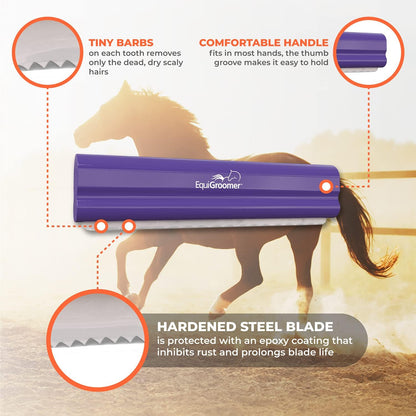 EquiGroomer 8-Inch Deshedding Brush for Horses and Large Shedding Dogs 50 lbs and Up (Golden Retriever, German Shepherd, Husky), Undercoat Grooming Tool, Removes Loose Hair and Fur, Blue