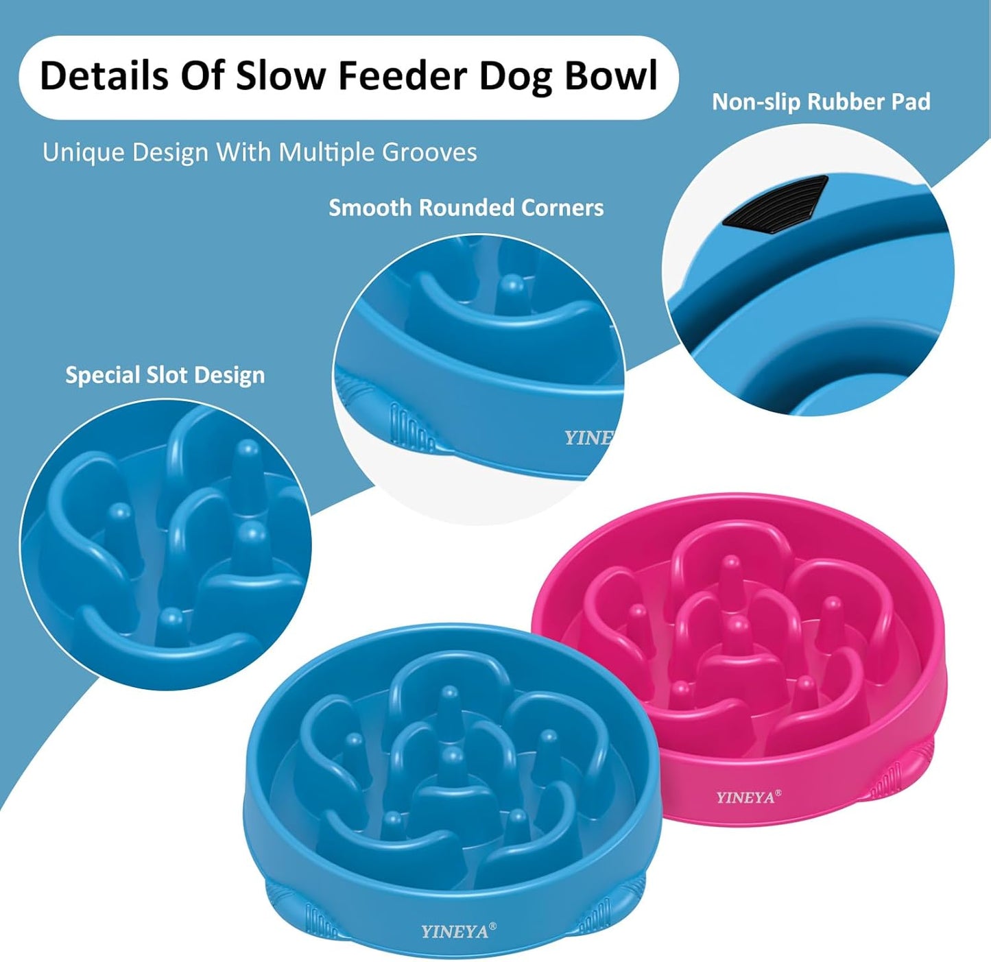 YINEYA Slow Feeder Dog Bowls, Pet Supplies that Slow Down Eating, Pet Food Bowls, Maze Dog Puzzle Feeder for Medium Breed