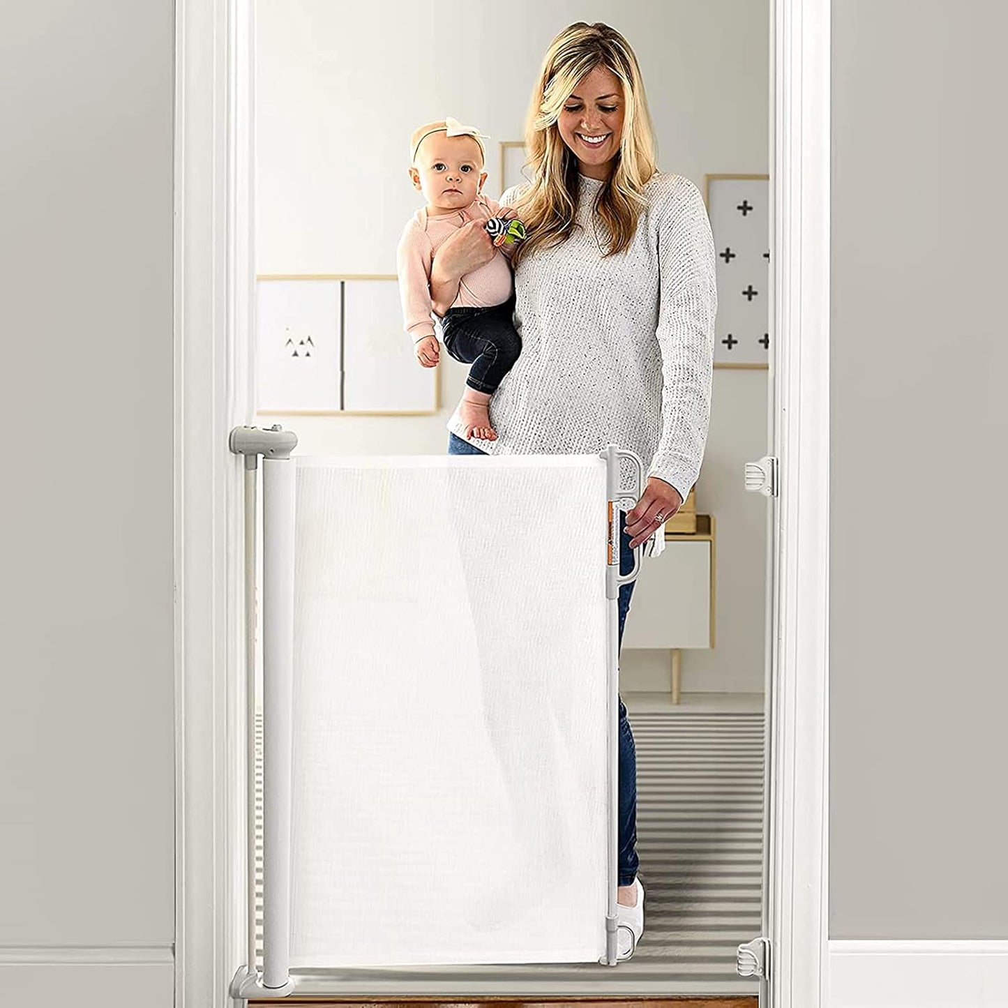 Retractable Baby Gate, Momcozy Extra Wide Mesh Baby Gates for Stairs, 41" Tall, Extends to 71" Wide, Black, Pet Dog Gate for Doorways, Stairs, Hallways, Indoor/Outdoor