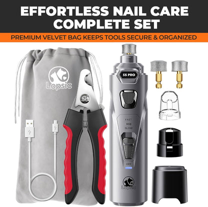 Whisper Quiet Dog Nail Grinder with 4 LED Lights, Safe & Stress-Free for Sensitive Dogs Cats of All Breeds & Sizes, 3 Grinding Bits, 3-Speed, Pet Nail Trimmers, Rechargeable Painless Grooming Kit