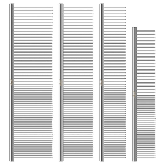 WRW Stainless Steel Dog Combs [4 Pcs], Groom Like a Professional, Coarse Pet Butter Comb for Dog ＆ Cat, Rounded Corners Prevent Friction and Breakage, 4 Sizes of Steel Teeth Fit Most Pet Fur