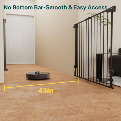 Cumbor 29.2–43" Baby Gate for Stairs, Hardware Mounted (Drill Required), Expandable No Bottom Bar Dog Gate, Auto Close Extra Wide Walk Thru, Pet & Toddler Proof Gate, Top & Bottom of Stairways(Black)