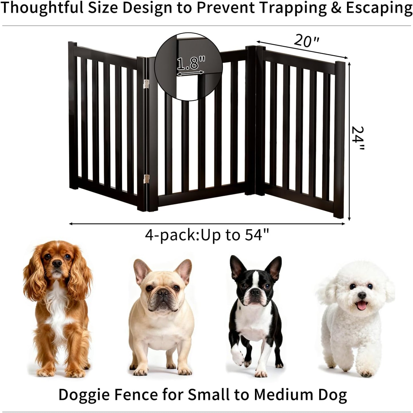 2-Panel Solid Wood Dog Gate - Freestanding Folding Pet Gate for Doorways, Stairs, Indoor, 24" Height, No Installation Needed, Natural Wood